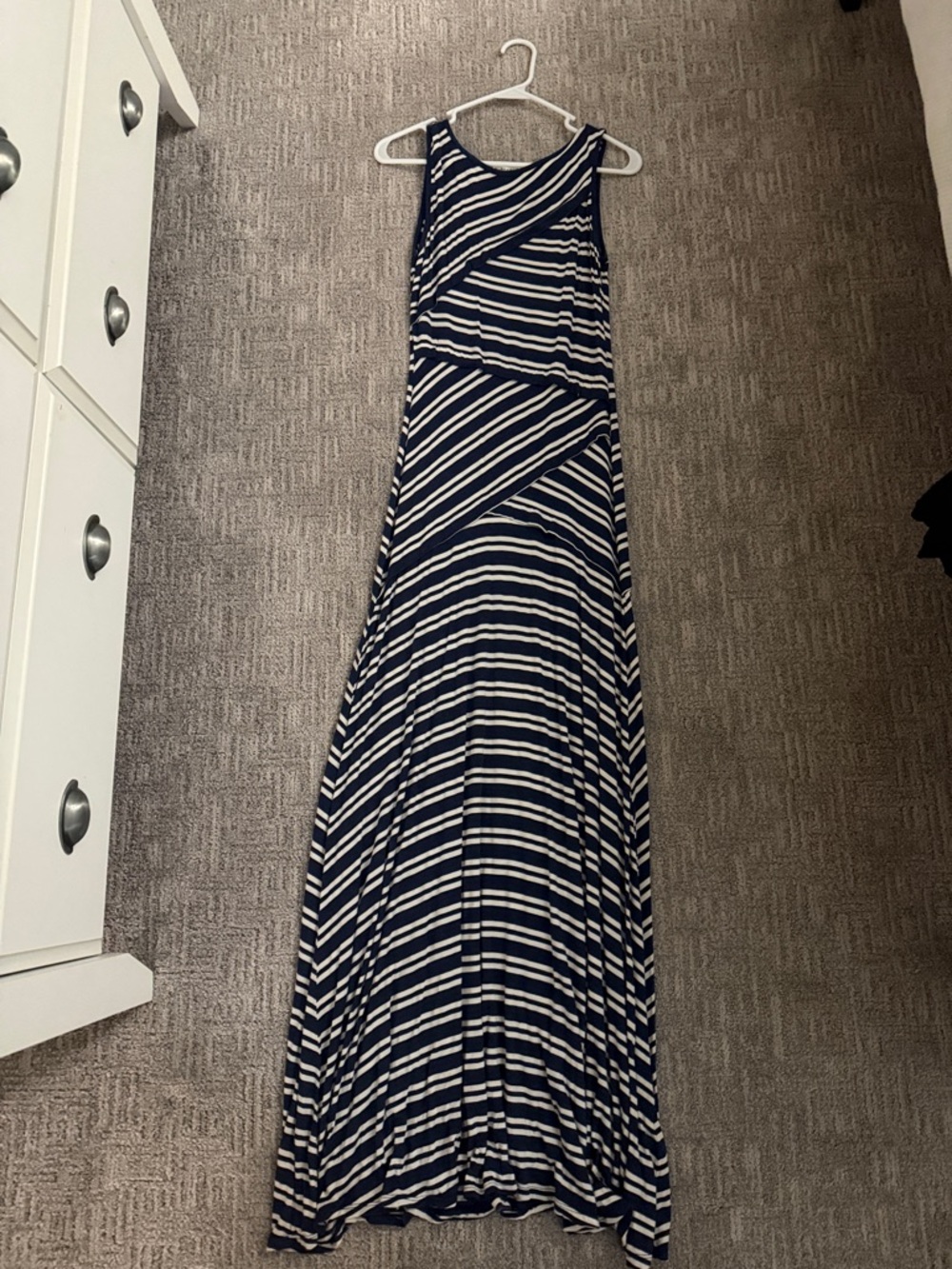 Max Studio Navy and White Striped Sleeveless Maxi Dress